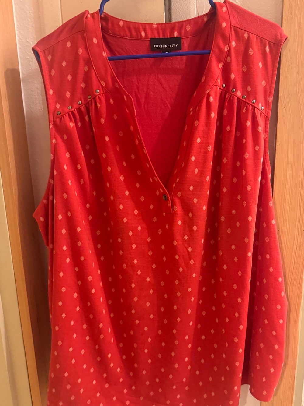 Fortune + Ivy Red Sleeveless V-Neck Stud-Accent Tank
